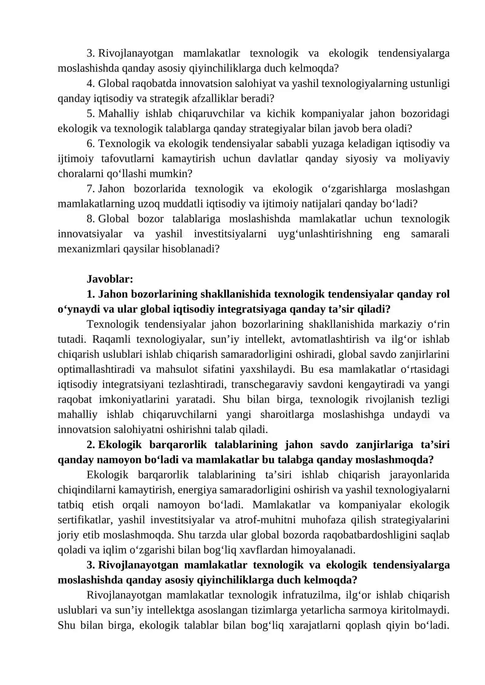 Jahon bozorlarining shakllanishida texnologik va ekologik tendensiyalar keys metodi 2