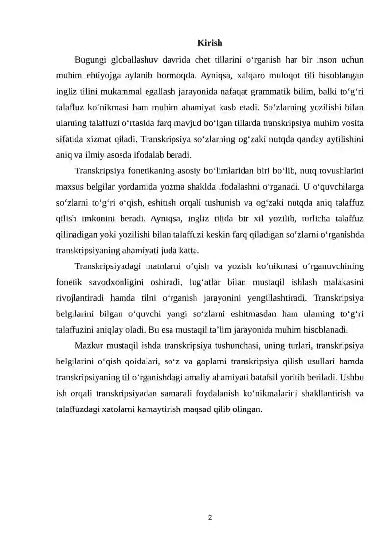 Transkripsiyadagi matnlarni o‘qish va yozish 2