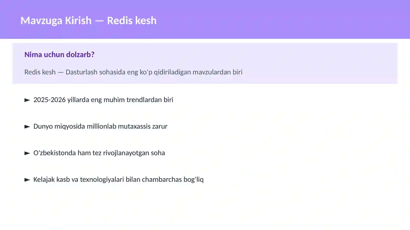 Mavzuga Kirish — Redis kesh 2