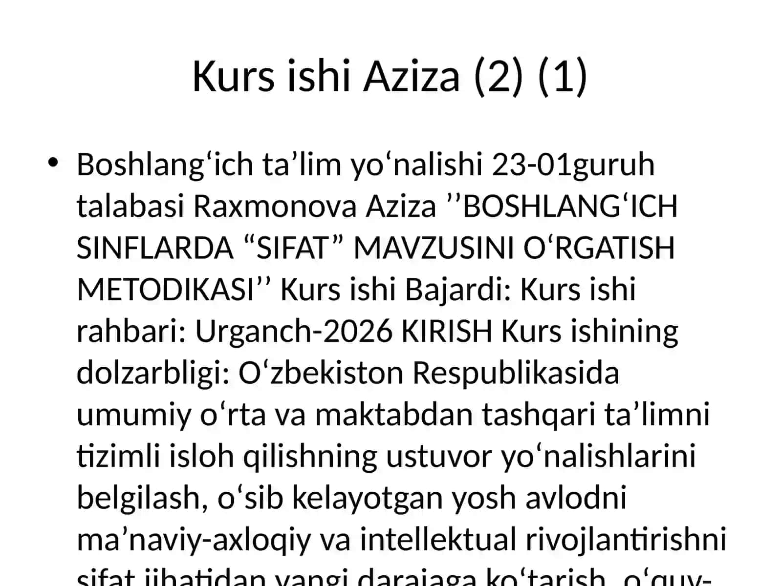BOSHLANG‘ICH SINFLARDA “SIFAT” MAVZUSINI O‘RGATISH METODIKASI 2