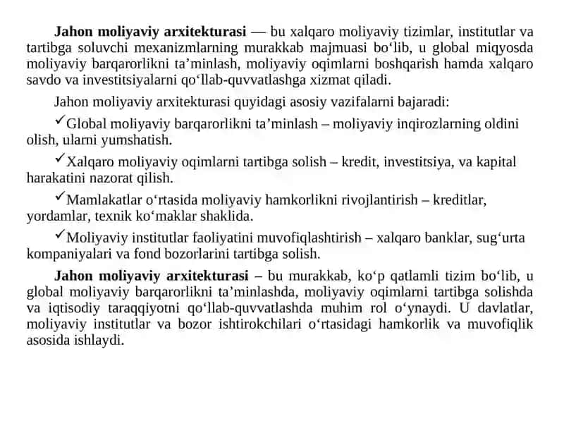 Jahon moliyaviy arxitekturasi va xalqaro moliya tizimi 2