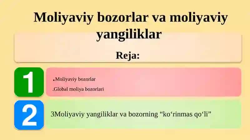 Moliyaviy bozorlar va moliyaviy yangiliklar 2