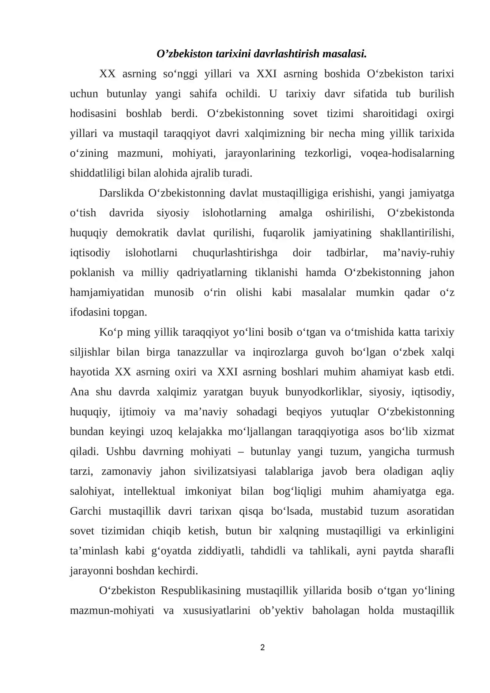 O`zbekistonning eng yangi tarixi fanni o`rganishning nazariy-uslubiy asoslari 2