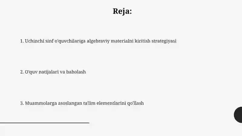 3-sinfda algebraik material bilan tanishtirish va muammo tartibi ta'lim elementlaridan foydalanish 2