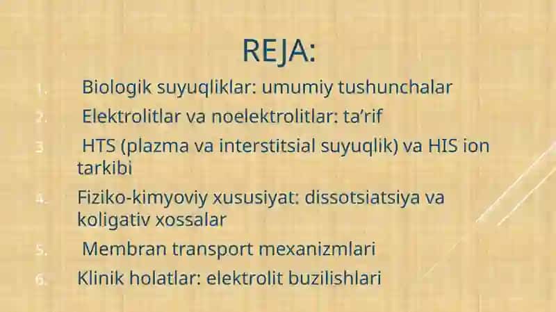 Organizmning biologik suyuqliklari — elektrolit va noelektrolitlar  eritmalari sifatida 2