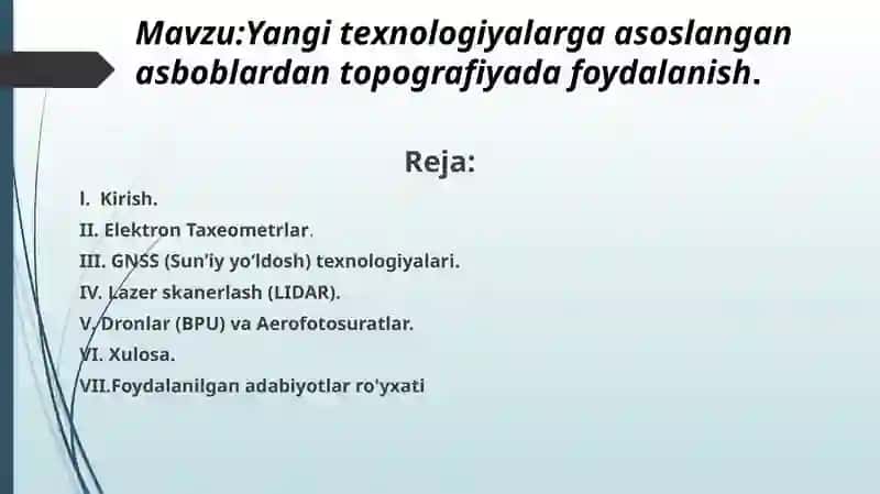Yangi texnologiyalarga asoslangan asboblardan topografiyada foydalanish 2