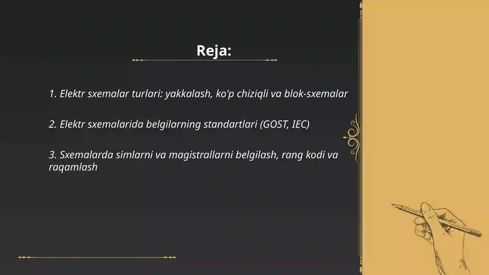 Elektr sxemalar, standart va uzatmali detallar chizmalari 2
