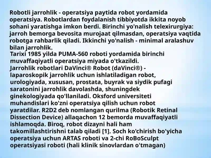 Robotlashtirilgan xirurgiya amaliyoti 2
