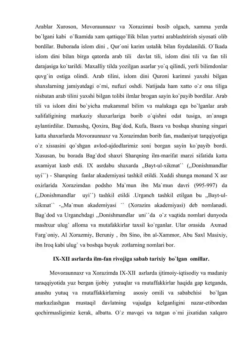 IX – XII  asrlarda O`rta Osiyoda madaniy hayot 2