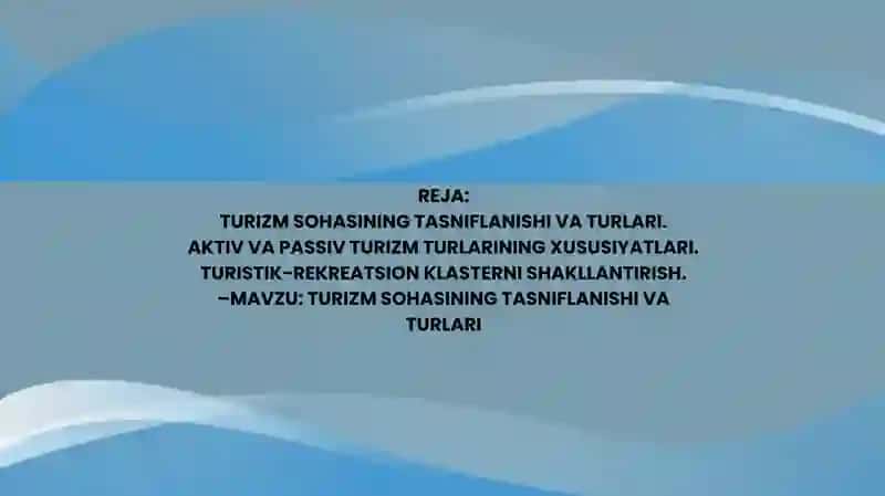 TURIZM SOHASINING TASNIFLANISHI VA TURLARI 2