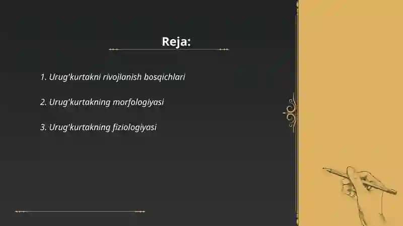 Urug'kurtakni rivojlanishi va xillarini o`rganish 2