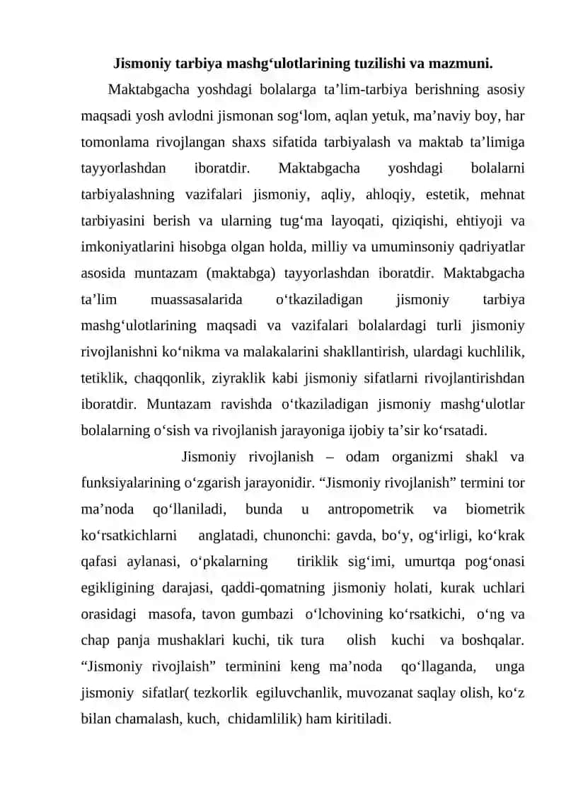 Jismoniy tarbiya mashg‘ulotlarining tuzilishi va mazmuni. 2