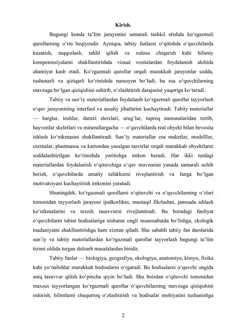 Tabiiy Fanidan Mavzular Boʻyicha Sunʼiy va Tabiiy Materiallardan Koʻrgazmali Qurollar Tayyorlash 2