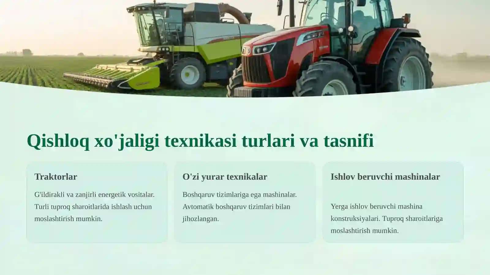 Qishloq xo'jaligi texnikasi turlari va tasnifi 2