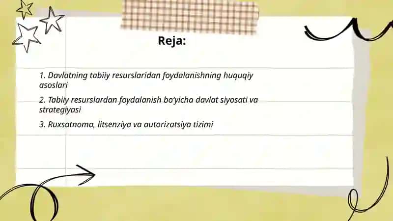 Davlatning tabiiy resurslaridan foydalanish jarayonlarini tartibga solish Hamroyeva Umida 2