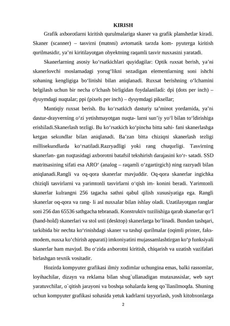 KOMPYUTER GRAFIKASI TURLARI VA ZAMONAVIY GRAFIK FORMATLAR 2