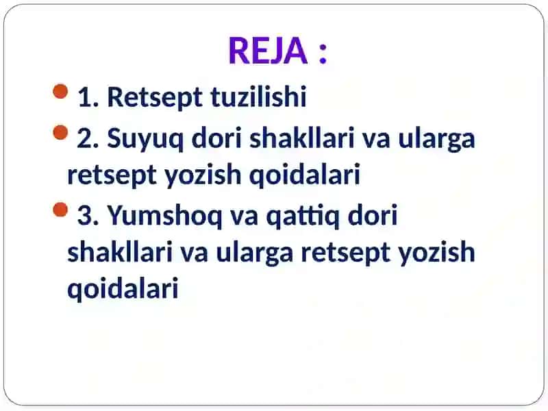 Retsept va uning tuzilishi, Dorishakllari va ulargaretseptyozish qoidalari 2