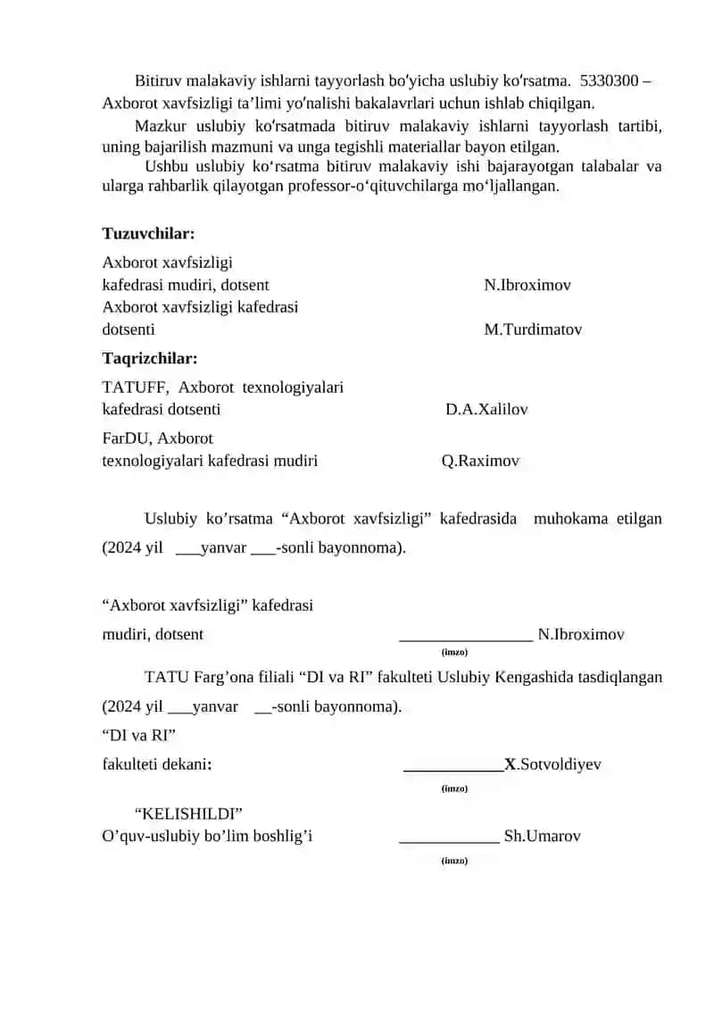 Bitiruv malakaviy ishlarni tayyorlash va rasmiylashtirish tartibi 2