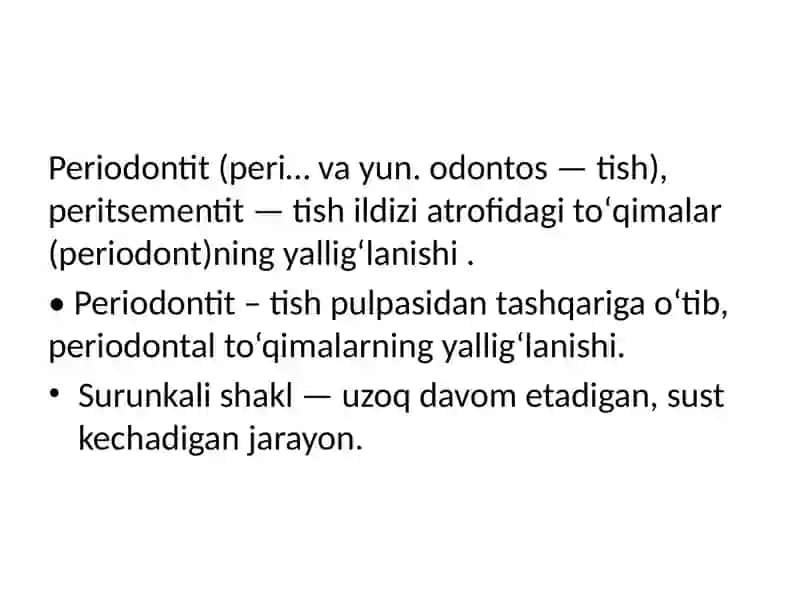 SURUNKALIPERIODONTITLAR.KLINIKASI.TASHXISLASHVAQIYOSIYTASHXISLASH STOM-2.410"A"GURUH 2