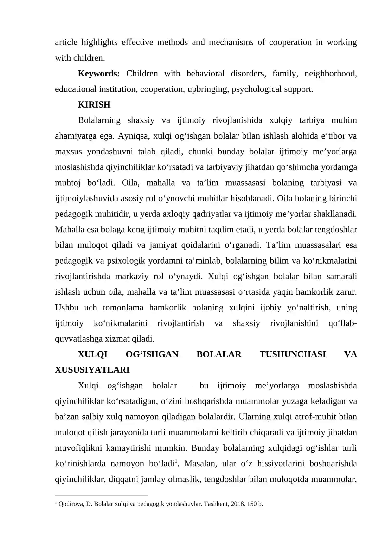 Хulqi og‘ishgan bolalar bilan ishlashda oila, mahalla, ta’lim muassasasi hamkorligi 2