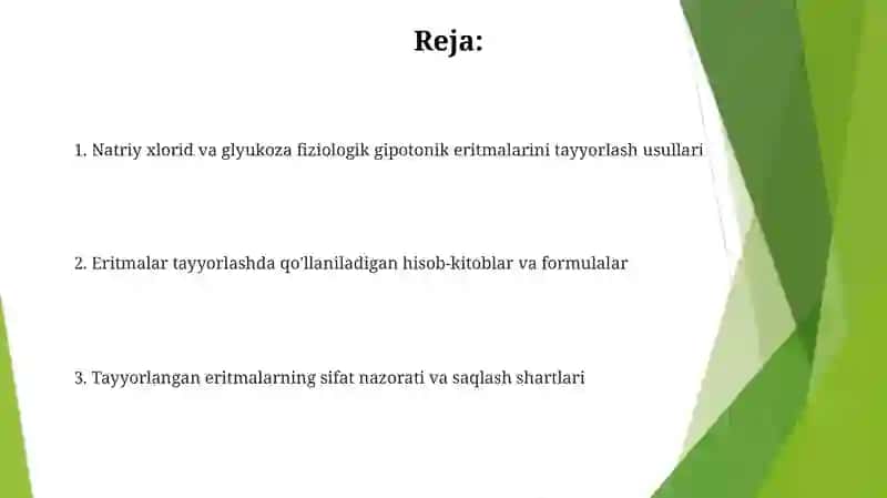 Natriy xlorid va glyukoza fiziologik gipotonik eritmalarini tayyorlash 2