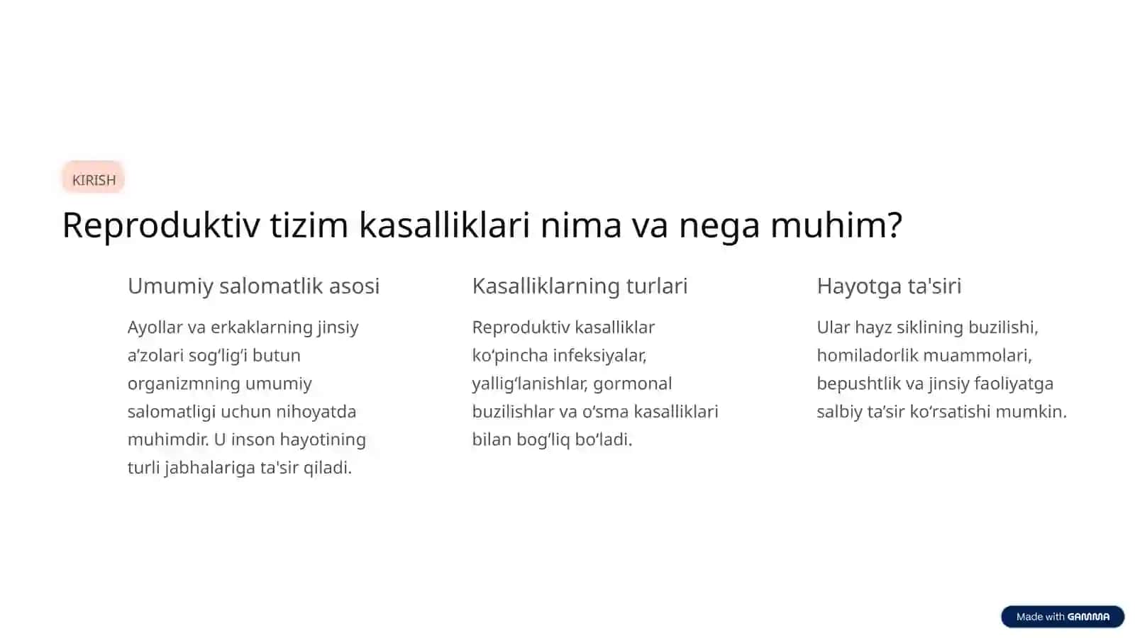 Ayollar va Erkaklar Reproduktiv A’zolari Kasalliklari 2