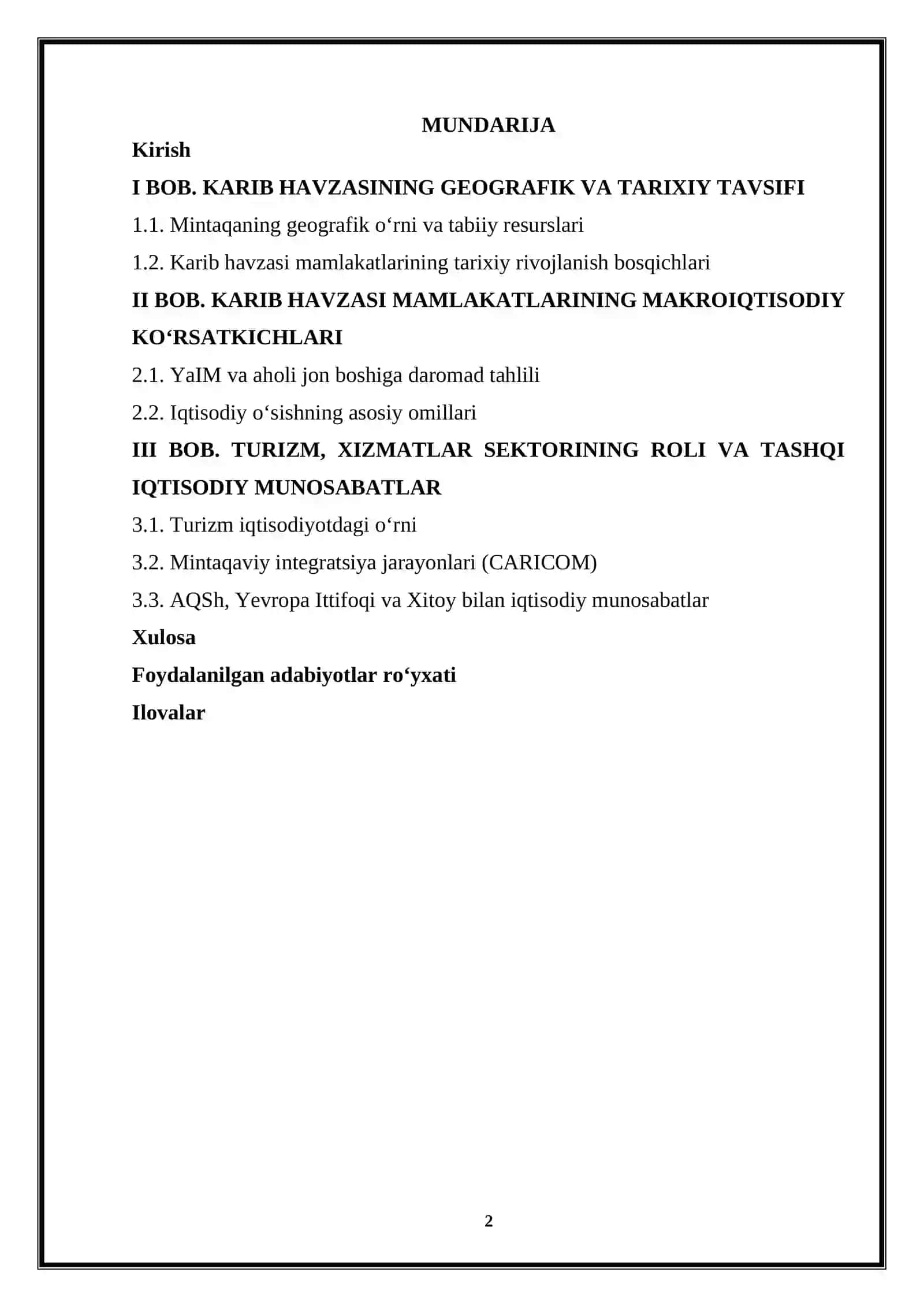 KARIB HAVZASI DAVLATLARI IQTISODIYOTINING RIVOJLANISHI 2