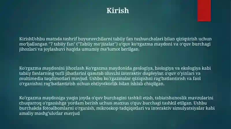Tabiiy Fan Daralarini Jihozlash Va O‘Lkashunoslik BurchaginiTashkilQilish 2