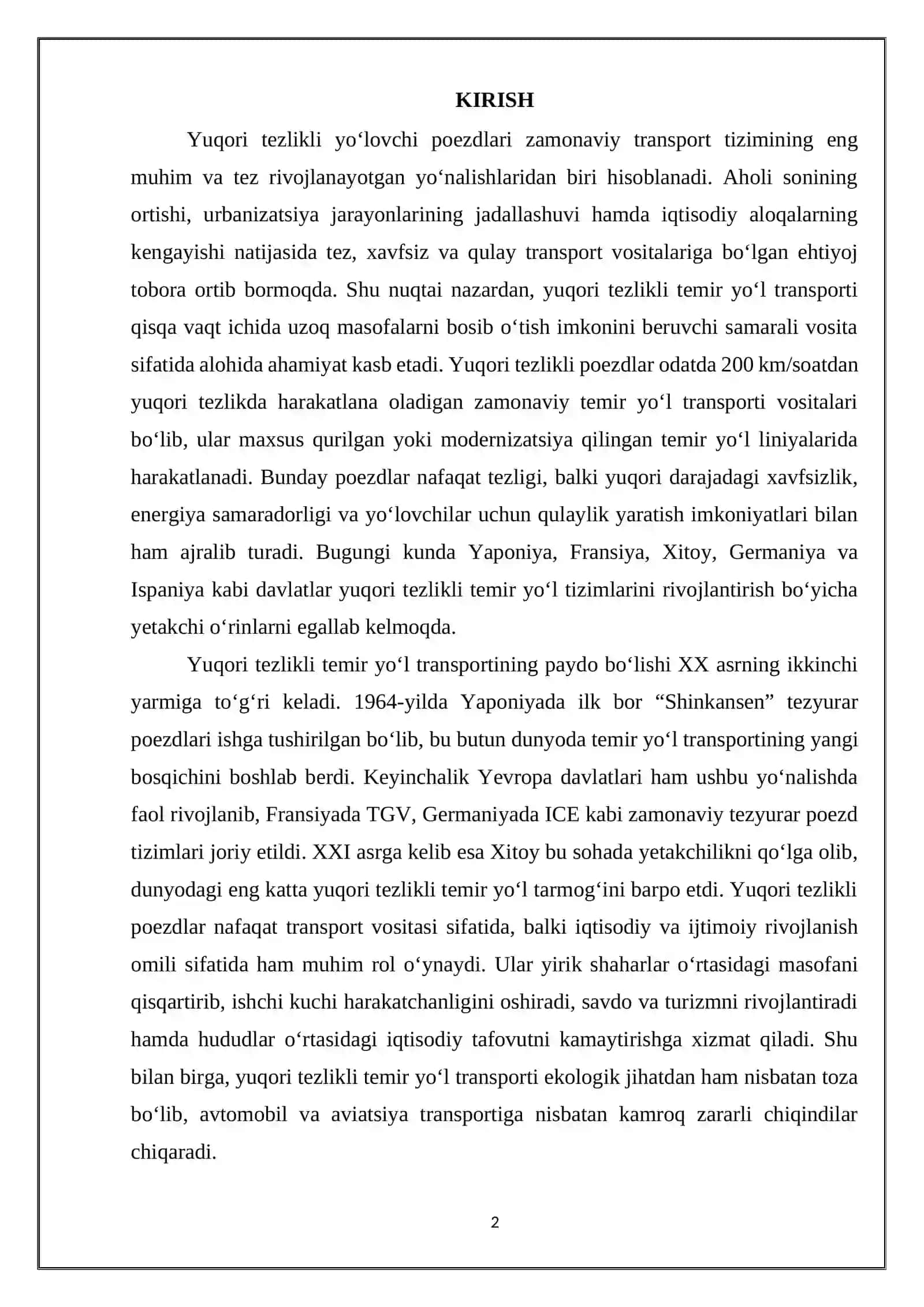 Jahondagi yuqori tezlikli yo‘lovchi poezdlari 2