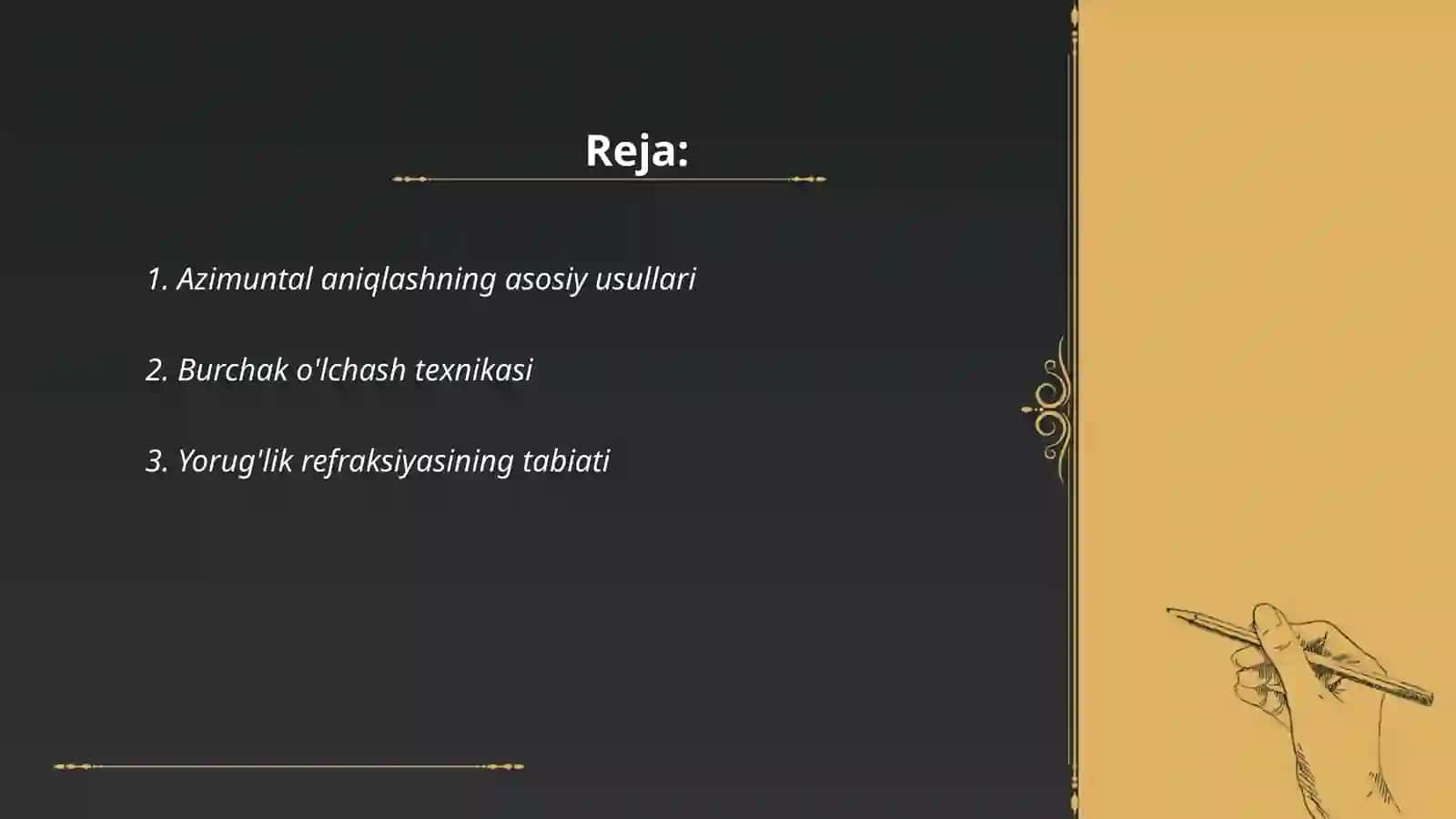 Azimuntal aniqlash va burchak o'lchashlar yorug'lik refraksiyasi 2