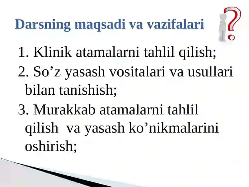 Кlinik terminologiyaga kirish. Кlinik atamalar yasash usullari.Suffiksatsiya 2