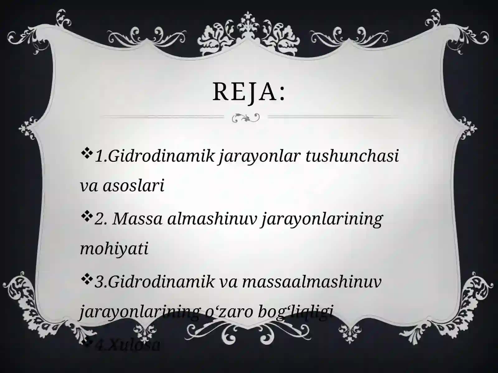 Gidrodinamik jarayonlar massa jarayonlar almashinuv 2