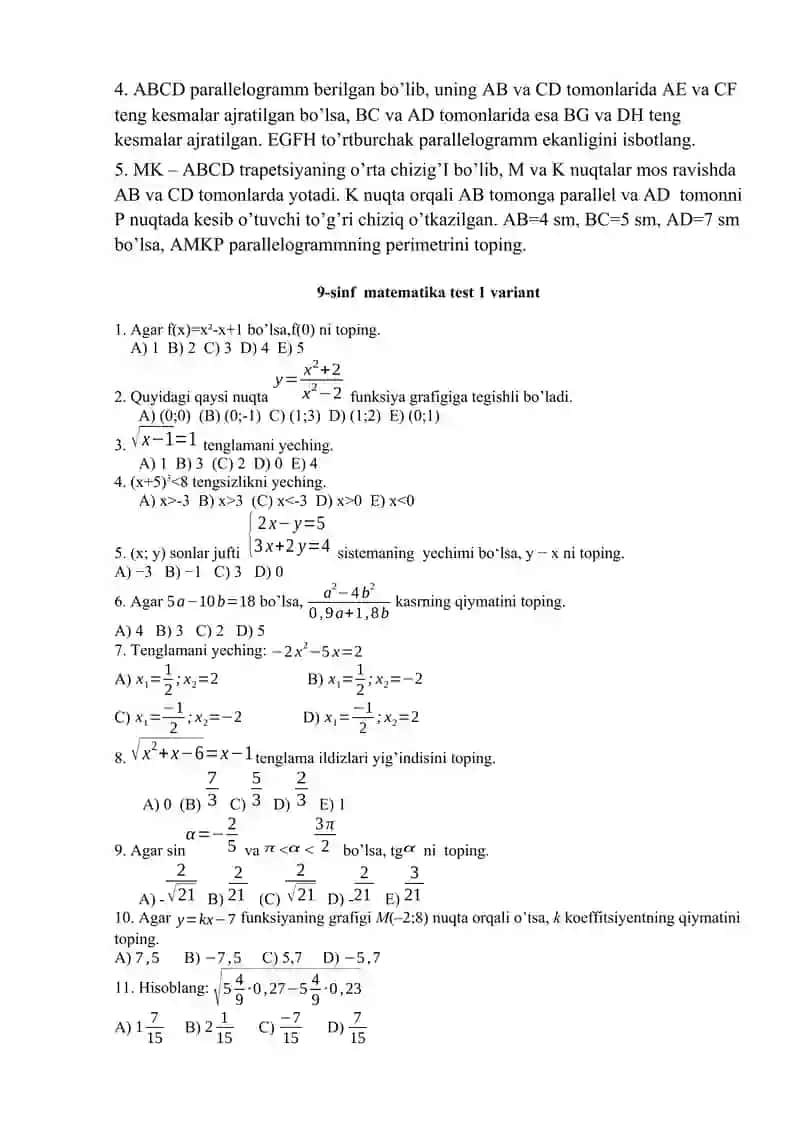 Matematikadan Olimpiada savollari 2