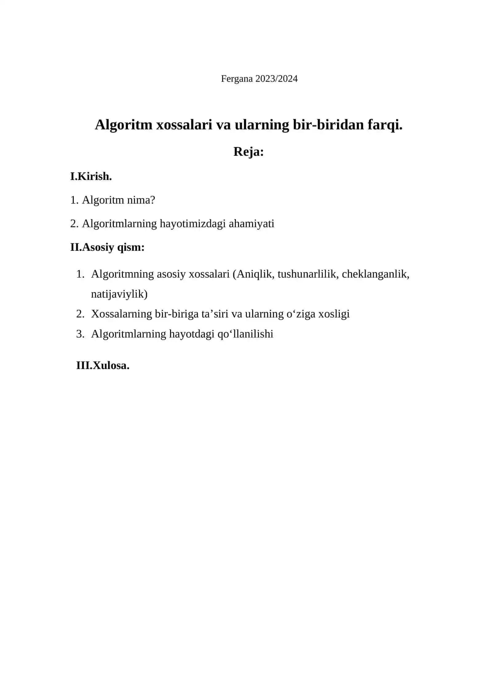 Algoritm xossalari va ularning bir-biridan farqi 2