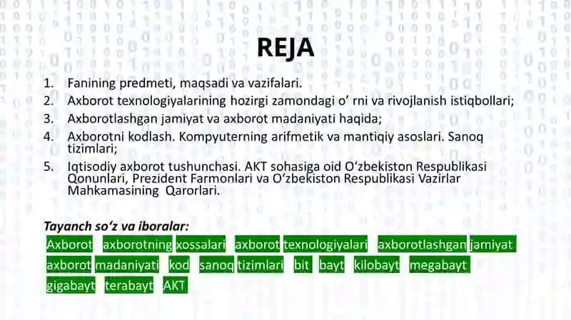 Ma’lumotlarni kodlash. Axborot jarayonlarining texnik va dasturiy ta’minoti 2