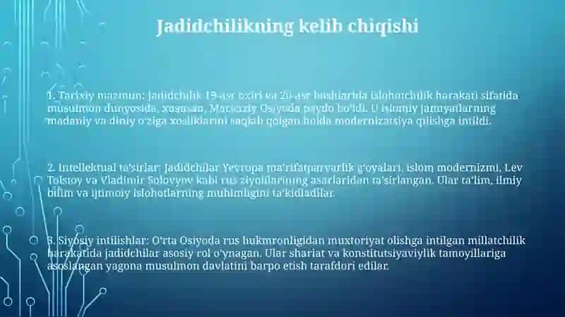 Milliy Davlatchilikni Barpo Etishdagi Harakatlar: Jadidchilik 2