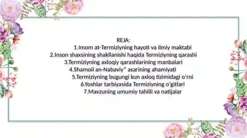 Imom at-Termiziy inson shaxsining axloqiy qiyofasi to' g'risida 2