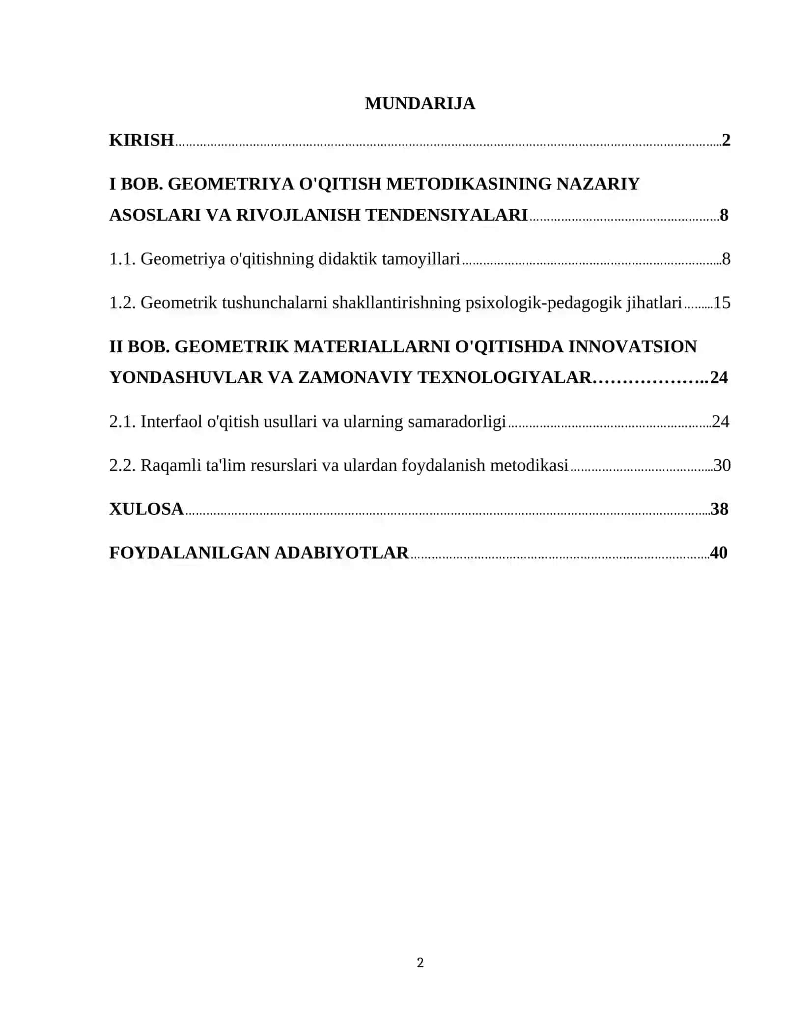 GEOMETRIK MATERIALLARNI OʻQITISH METODIKASI 2