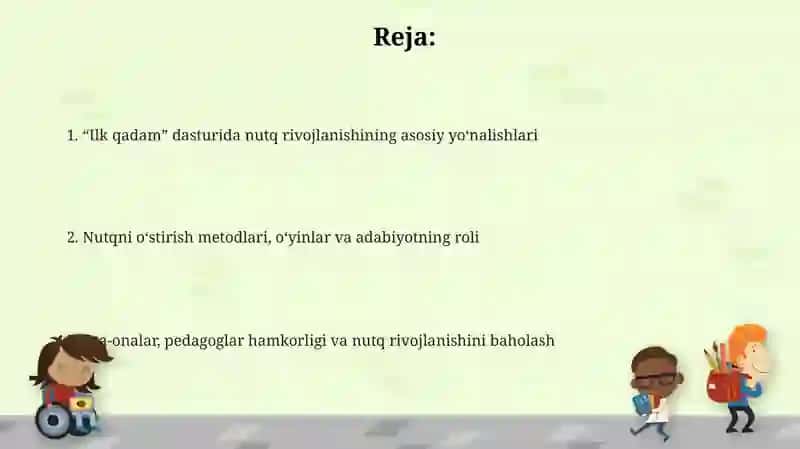"Ilk qadam" dasturidagi bolalarni nutqini o'stirish 2