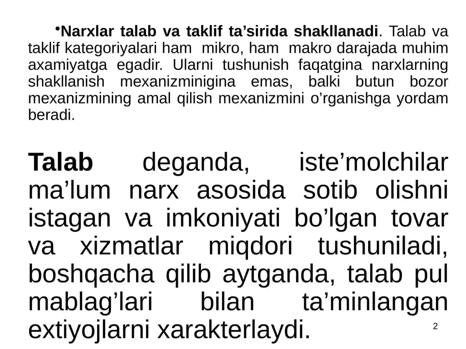 Mikroiqtisodiyotning asosiy tushunchalari: talab va taklif 2