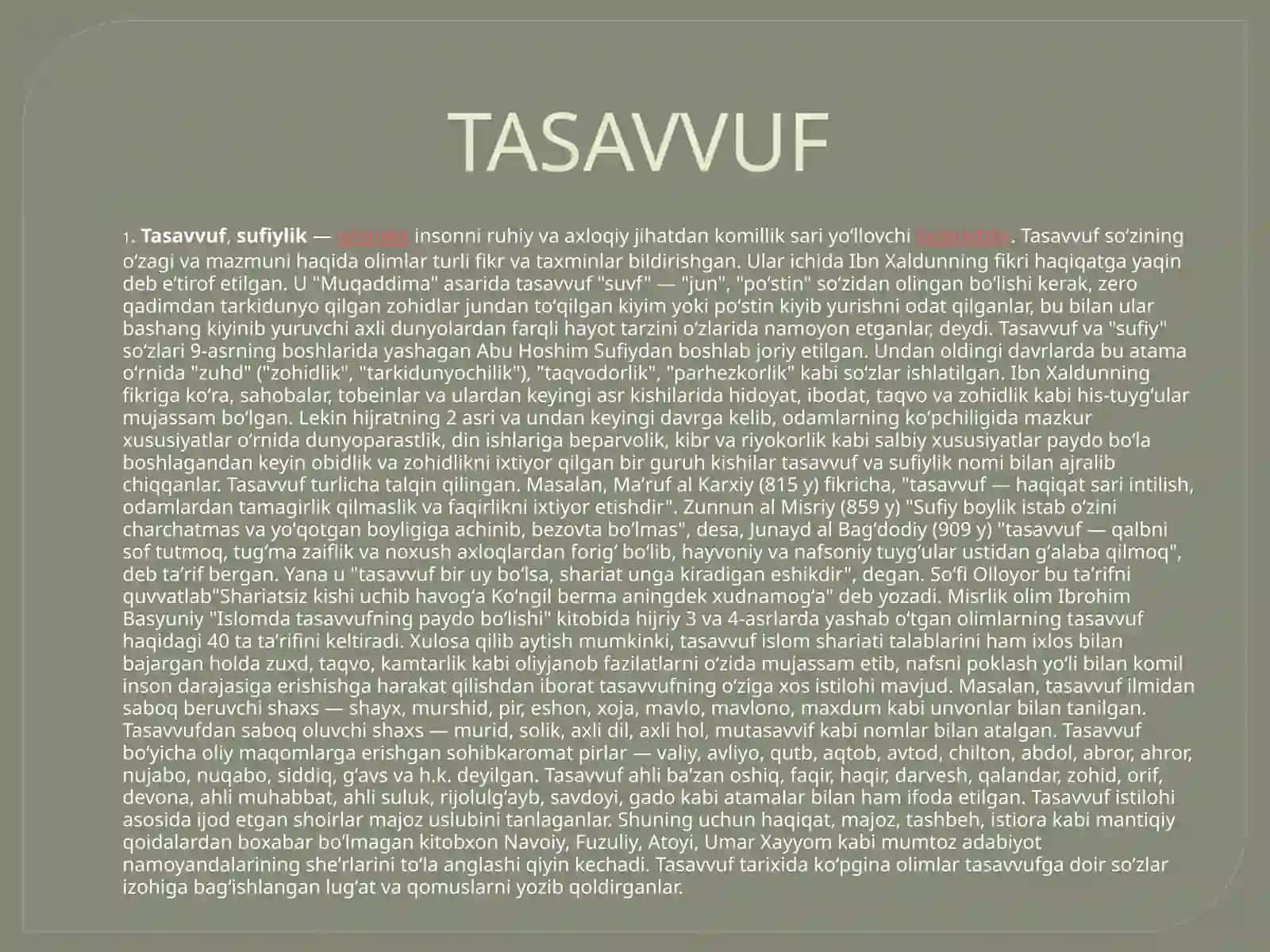 Tasavvuf tushunchasining mazmun va mohiyati uning tarixi va asosiy g’oyalarining tasnifi 2