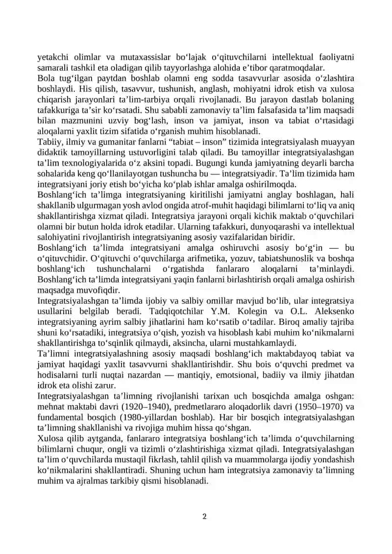 Integratsiyalashgan darslar va fanlararo bog‘liqlik 2