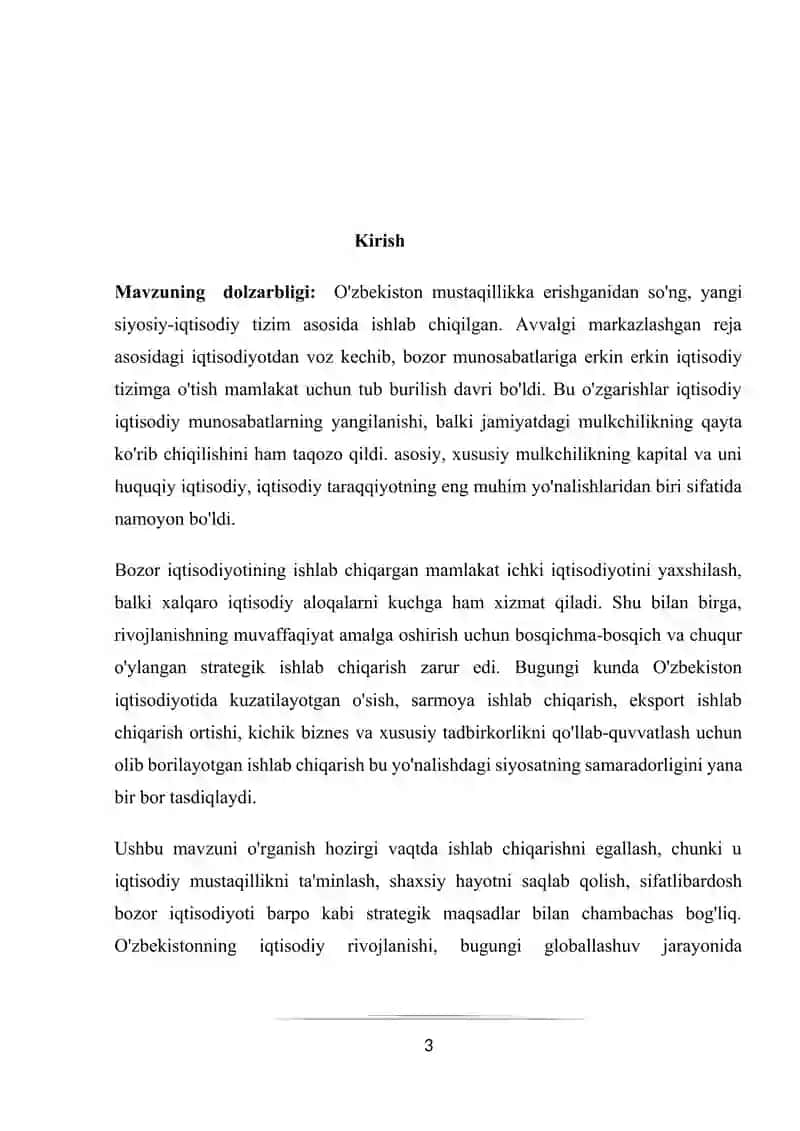 O'zbekistonda iqtisodiy kapitalning shakllanishi va bozor munosabatlarining rivojlanish tendensiyalari 2