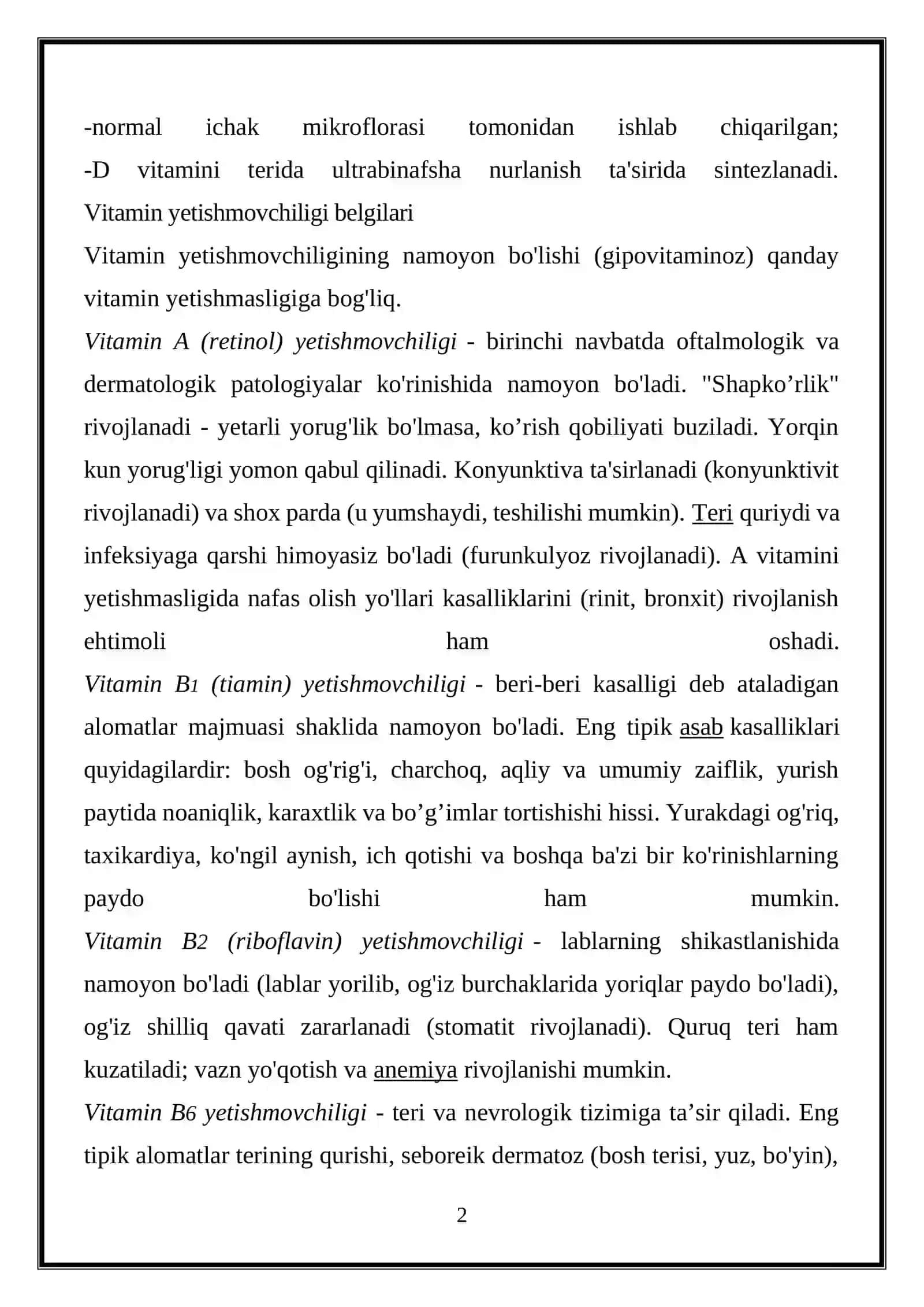 GIPOVITAMINOZ VA GIPOVITAMINOZ HOLATLARDA MODDA ALMASHINUVINING BUZILISHI 2