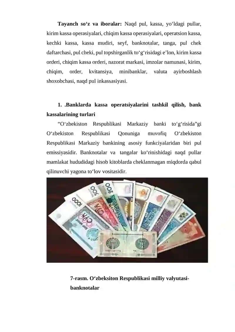 Banklarda kassa operatsiyalarini tashkil qilish, bank kassalarining turlari 2