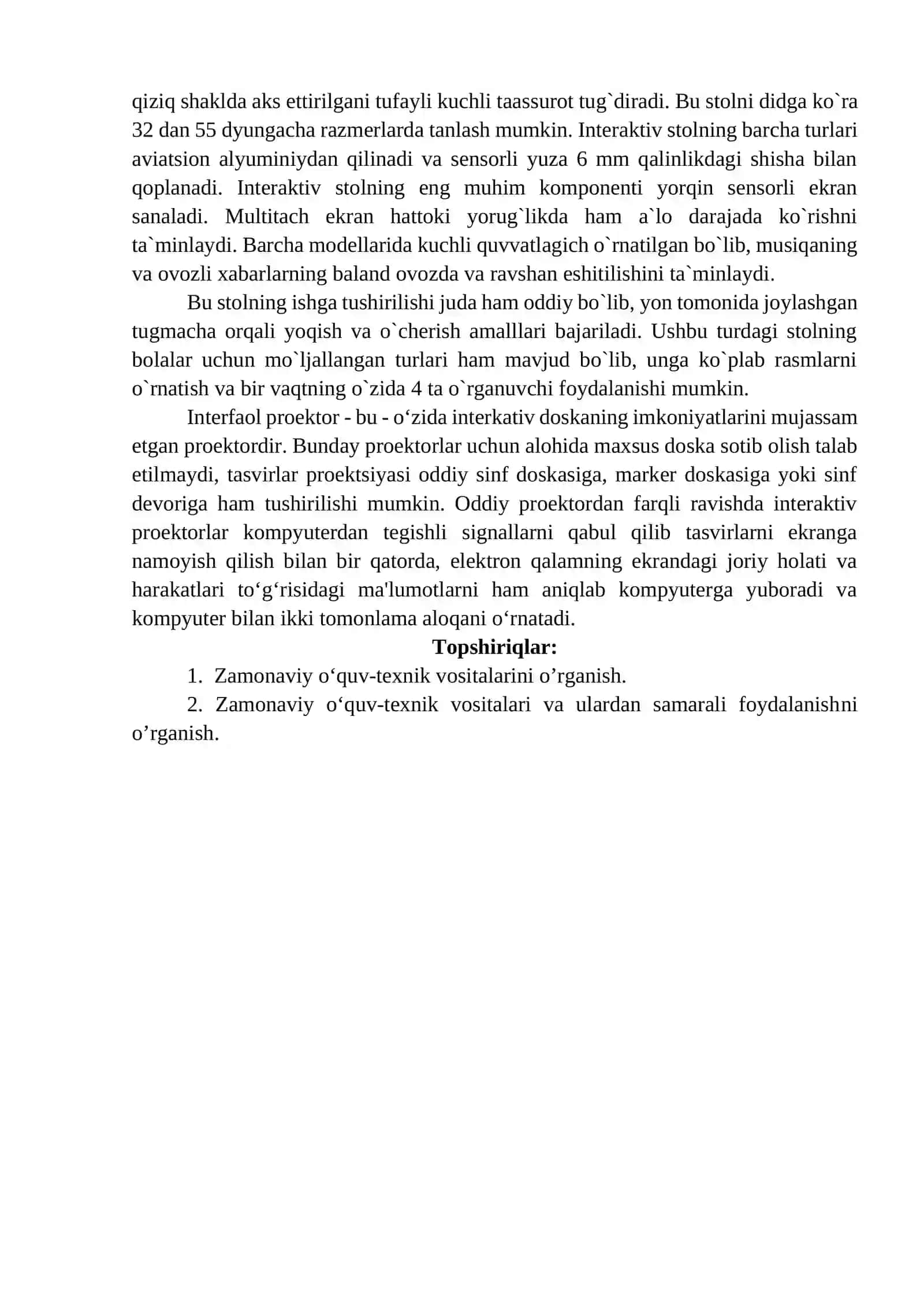 Amaliy mashg`ulot. Zamonaviy o‘quv-texnik vositalari va ulardan samarali foydalanish 2
