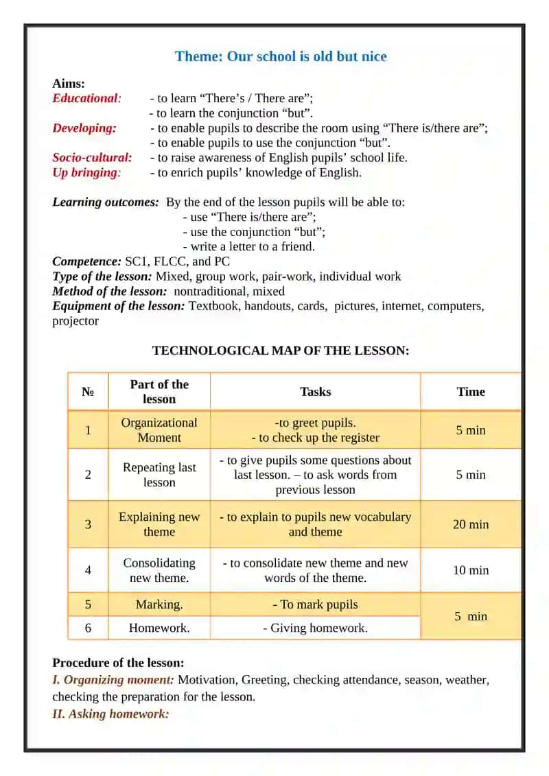 5-sinflar uchun Unit 6. Lesson 5 Our school is old but nice mavzusida 1 soatlik Dars ishlanmasi 2