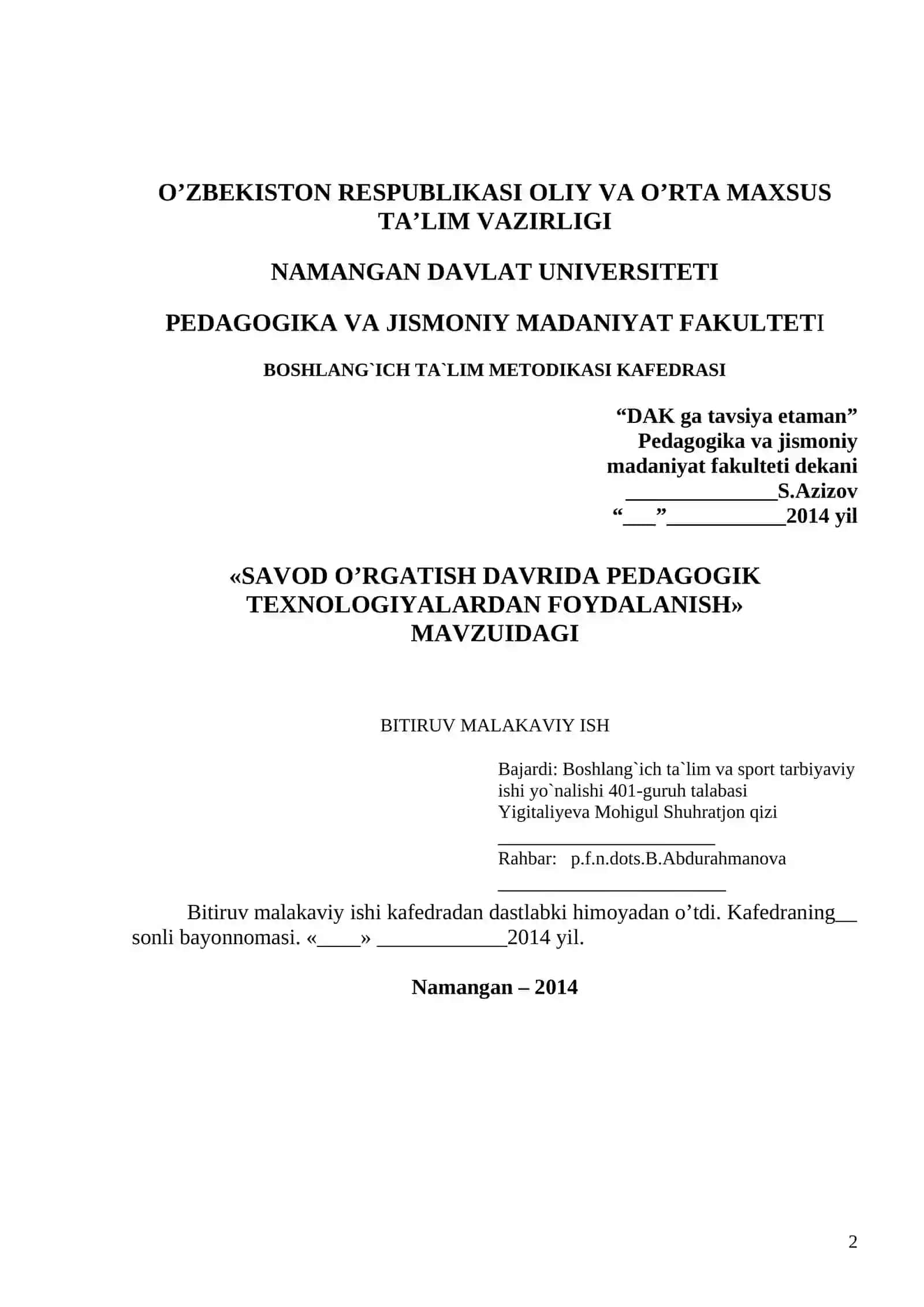 SAVOD O’RGATISH DAVRIDA PEDAGOGIK TEXNOLOGIYALARDAN FOYDALANISH 2