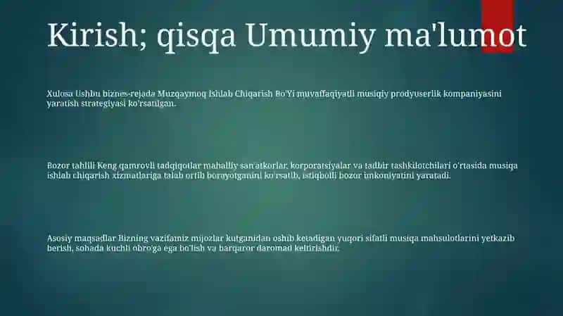 Muzqaymoq Ishlab Chiqarish BoʻYicha Biznes Reja 2