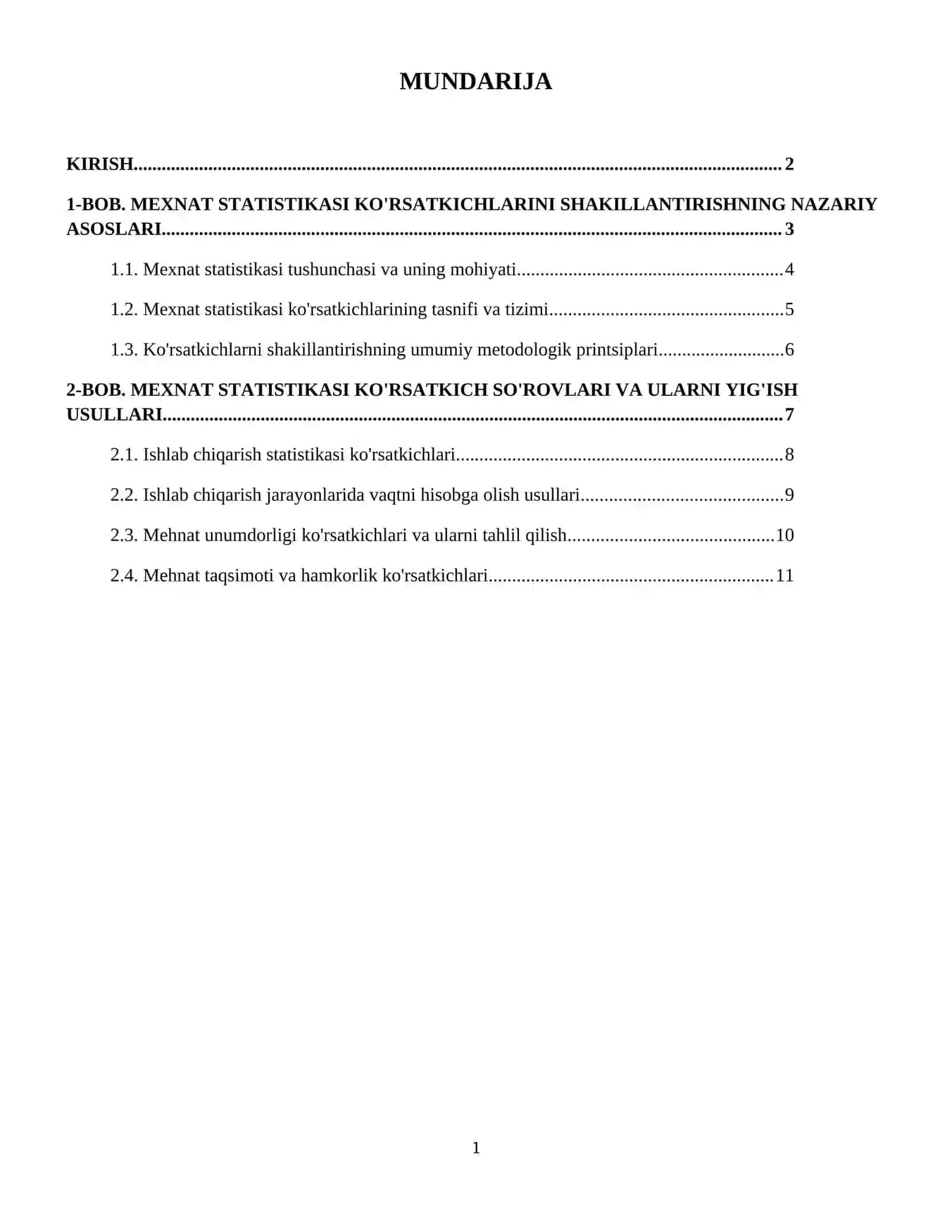 Mexnat statistikasi ko’rsatgichlarini shakillantirish 2